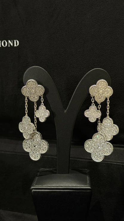 Magic Alhambra Four Motifs Full Diamonds Earrings