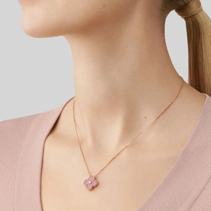 CLOVER RHODONITE 1 DIAMOND NECKLACE