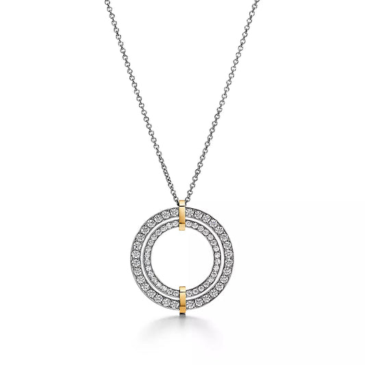 T Edge Circle Diamond Pendant Necklace