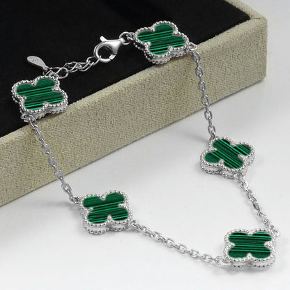 Vintage Alhambra Five Motifs Malachite Clover Bracelet