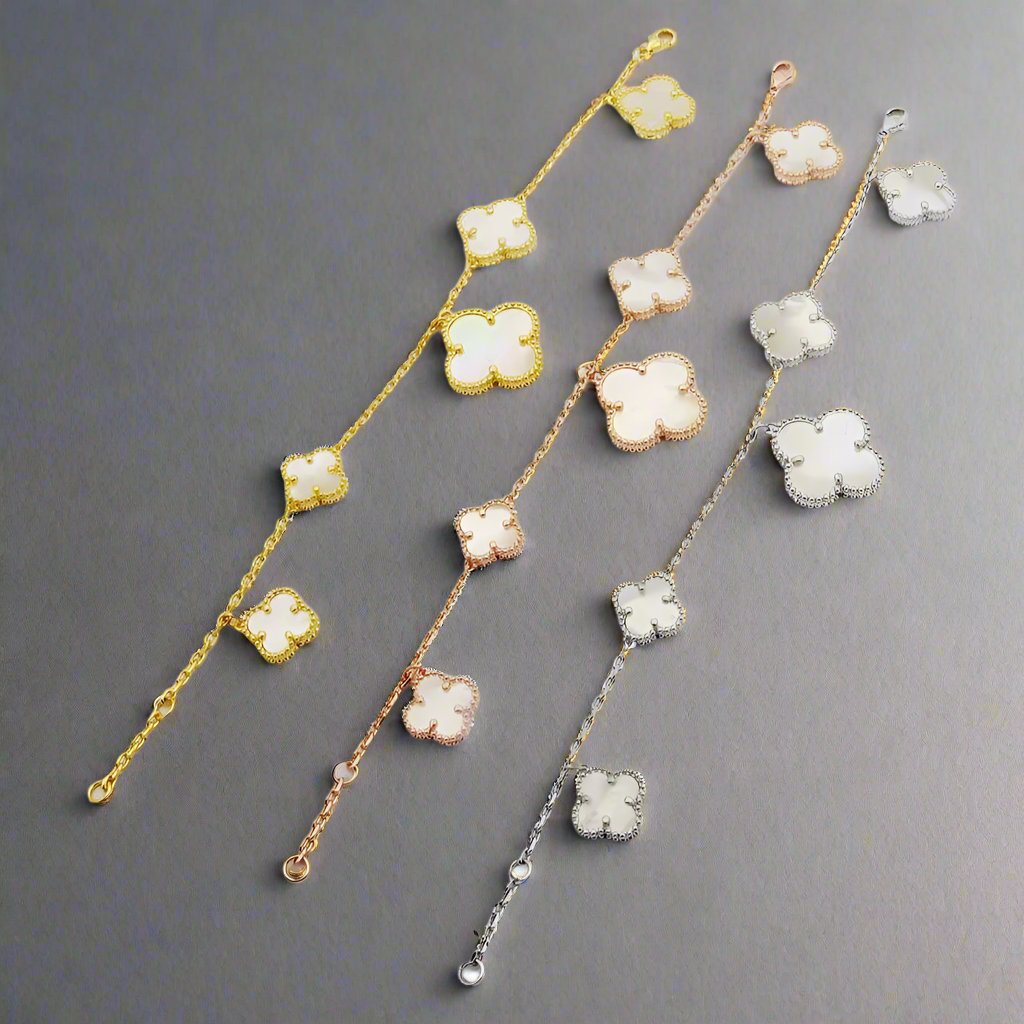 Magic Alhambra Five Pearls Motifs Clover Bracelet