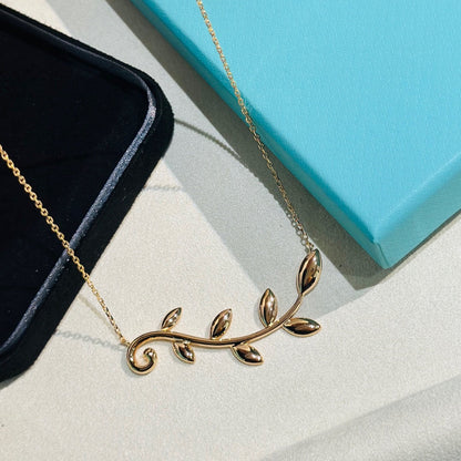T Olive Leaf Vine Pendant Necklace