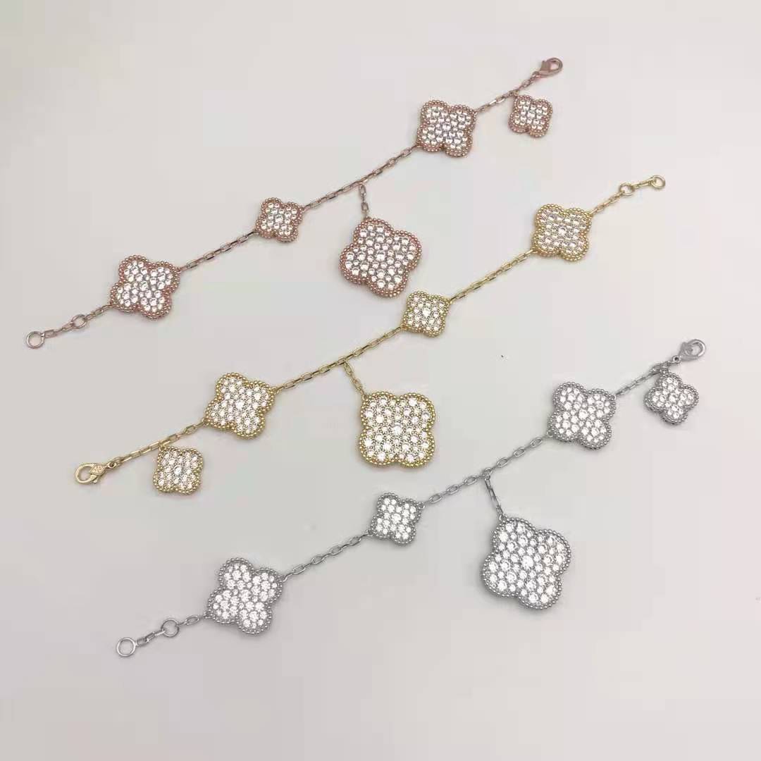 Magic Alhambra Five Motifs Diamonds Bracelet