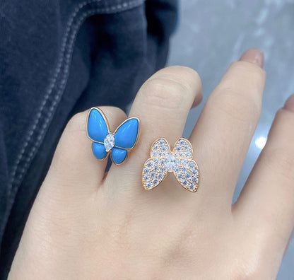 Two Butterfly Between the Finger Turquoise Ring