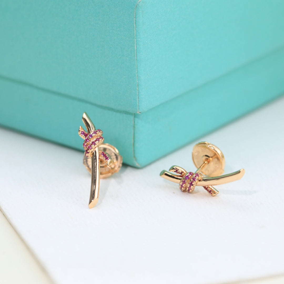 T Knot Pink Diamonds Earrings