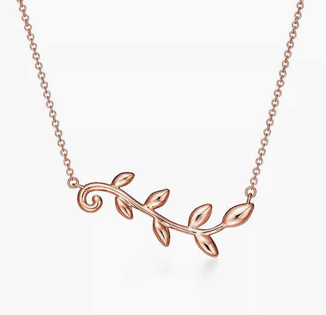 T Olive Leaf Vine Pendant Necklace