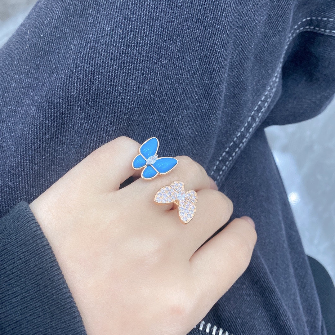 Two Butterfly Between the Finger Turquoise Ring