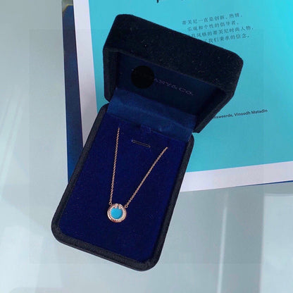 T Diamond & Turquoise Circle Pendant Necklace