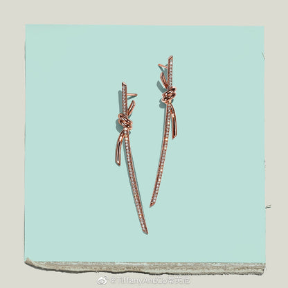 T Knot Drop Diamonds Earrings