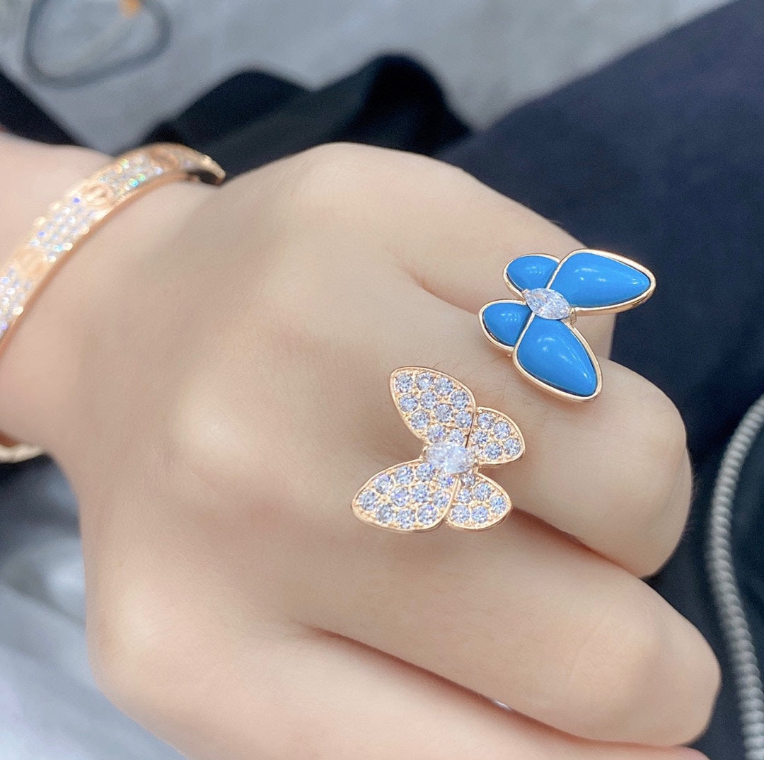 Two Butterfly Between the Finger Turquoise Ring
