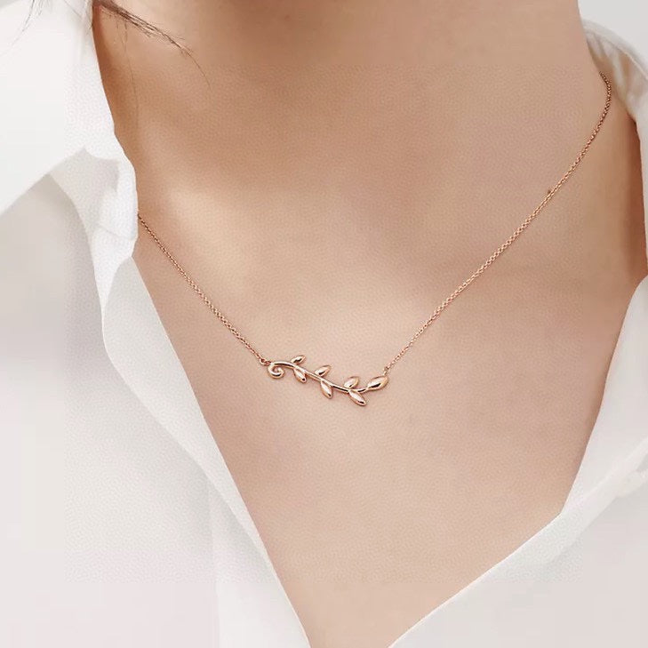 T Olive Leaf Vine Pendant Necklace