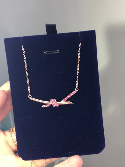 T Knot Pendant Diamond Necklace