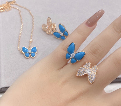 Two Butterfly Between the Finger Turquoise Ring