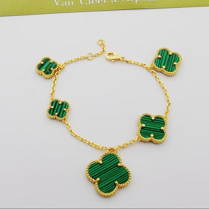 Magic Alhambra Five Malachite Motifs Clover Bracelet