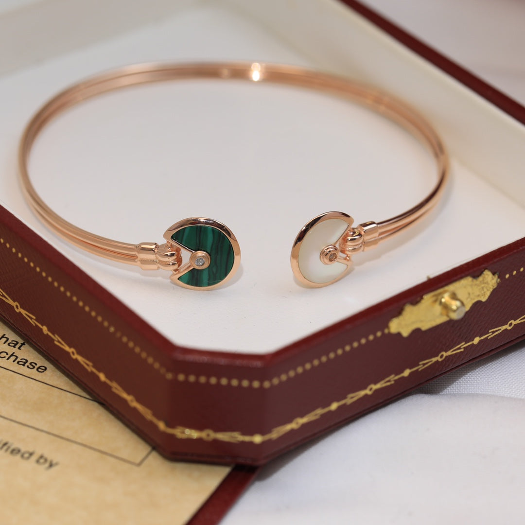 Malachite Pearl & Diamond Open Bracelet
