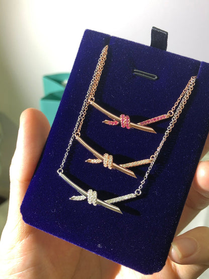 T Knot Pendant Diamond Necklace