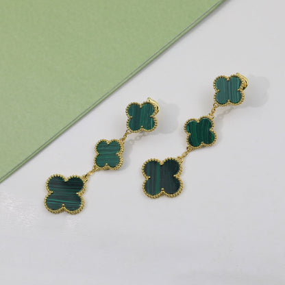 Magic Alhambra Three Malachite Motifs Clover Earrings