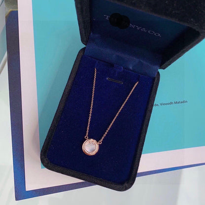 T Diamond & Turquoise Circle Pendant Necklace