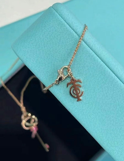 T Keys Woven Pink Diamonds Medium Necklace