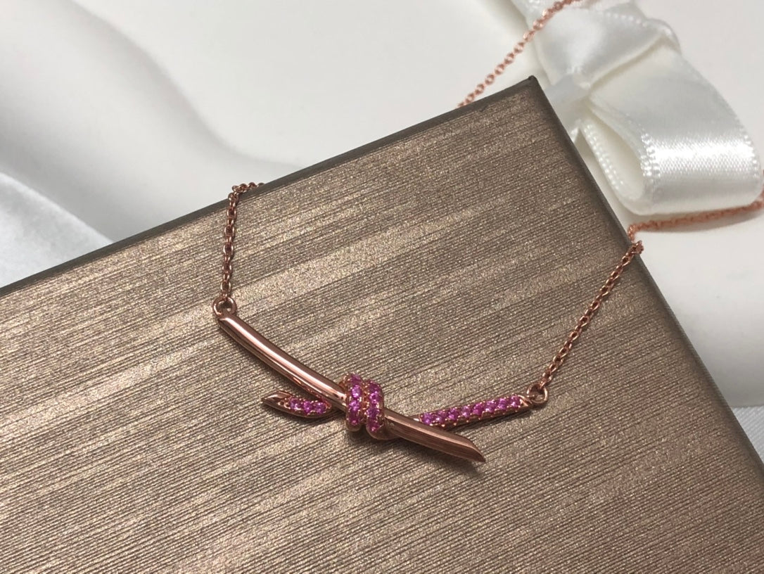 T Knot Pendant Diamond Necklace