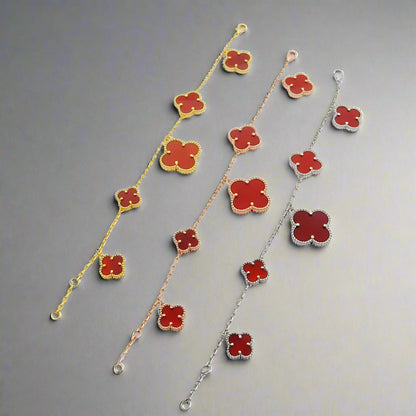 Magic Alhambra Five Carnelian Motifs Clover Bracelet