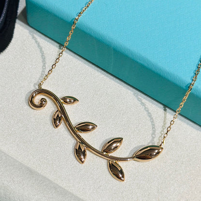 T Olive Leaf Vine Pendant Necklace