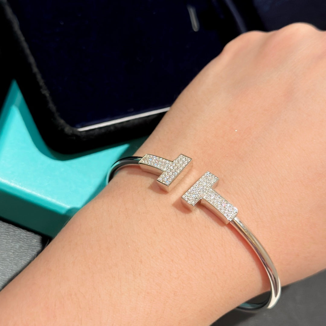 T Wide Diamond Wire Bracelet