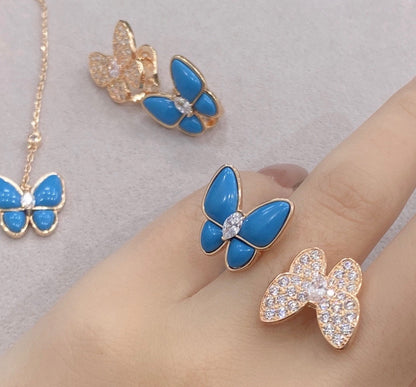Two Butterfly Between the Finger Turquoise Ring