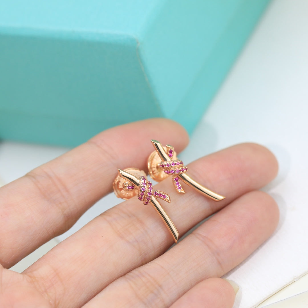 T Knot Pink Diamonds Earrings