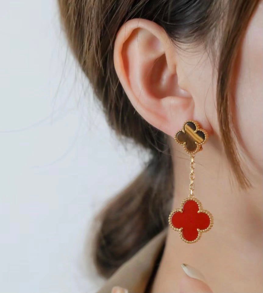 Magic Alhambra Carnelian & Tiger Eye Earrings
