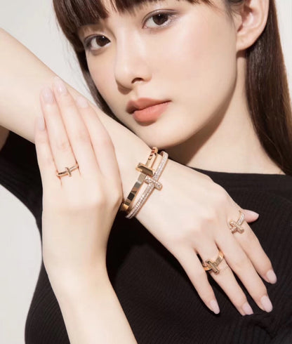 T1 Wide Full Diamond Hinged Bangle Bracelet