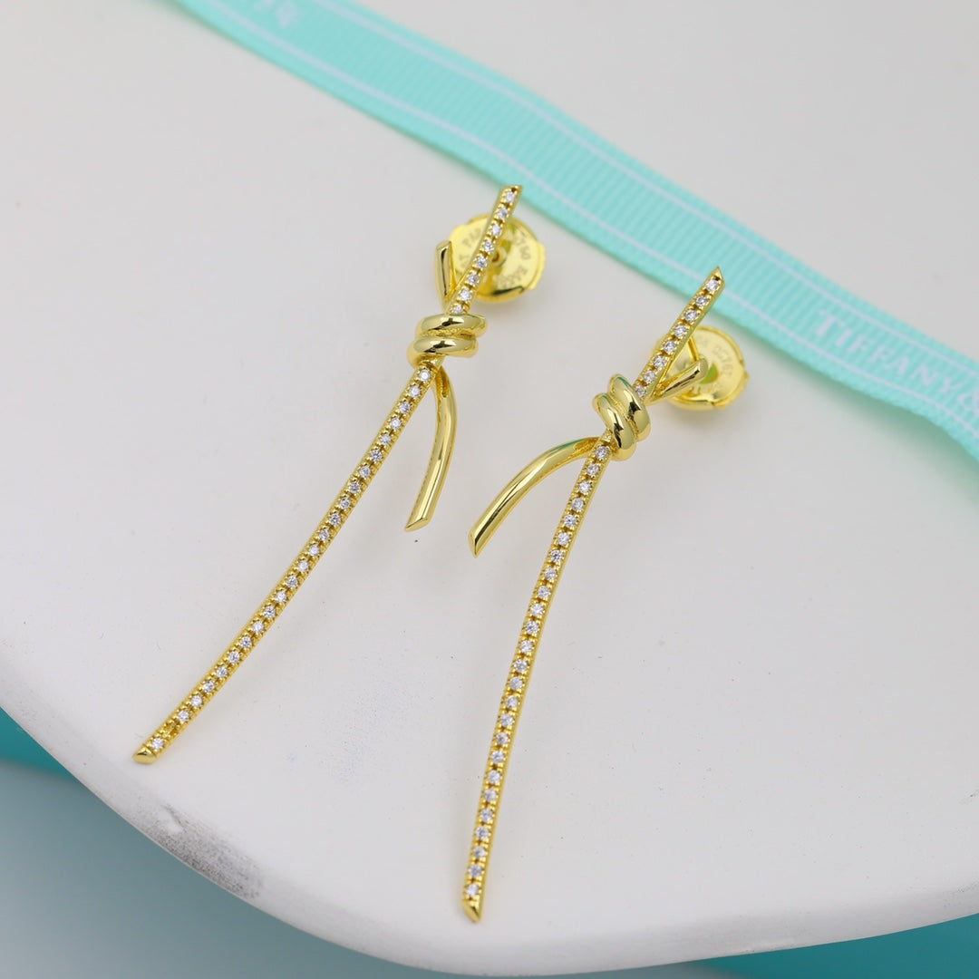 T Knot Drop Diamonds Earrings