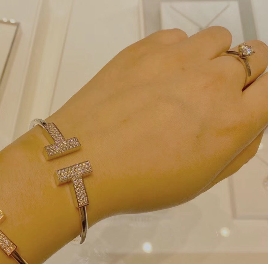 T Wide Diamond Wire Bracelet