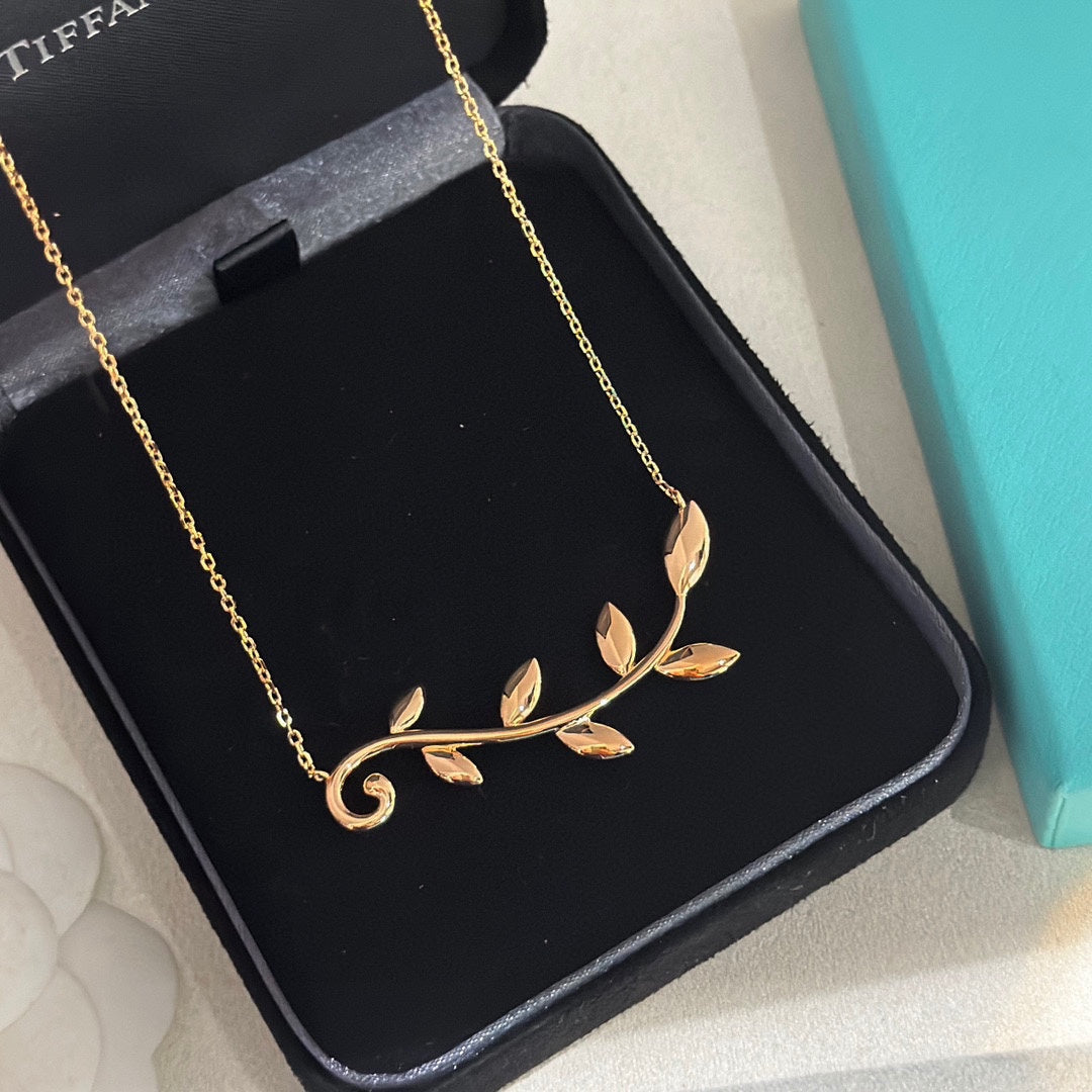 T Olive Leaf Vine Pendant Necklace