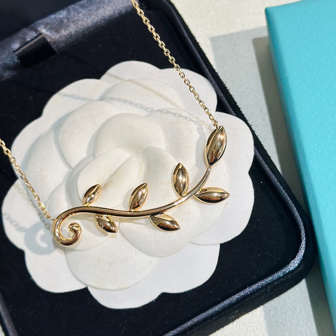 T Olive Leaf Vine Pendant Necklace