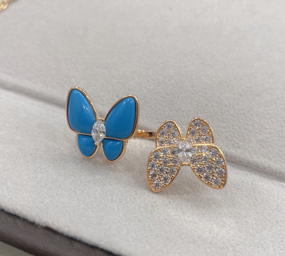 Two Butterfly Between the Finger Turquoise Ring