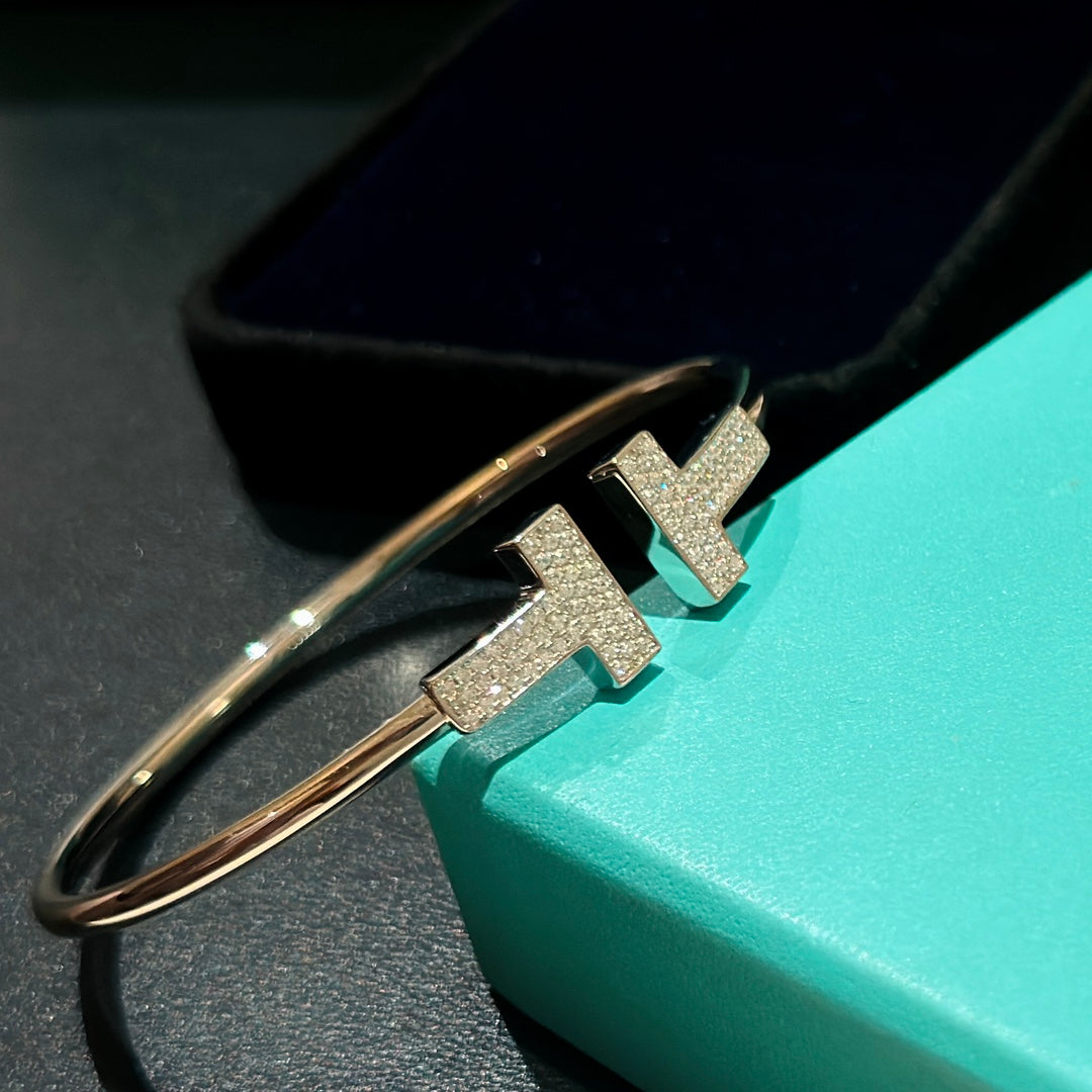 T Wide Diamond Wire Bracelet