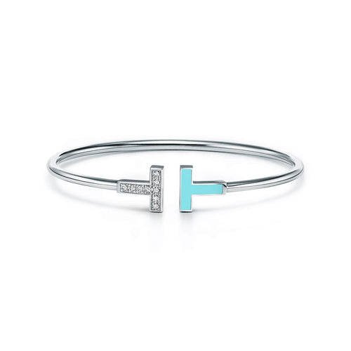 T Diamond and Turquoise Wire Bracelet