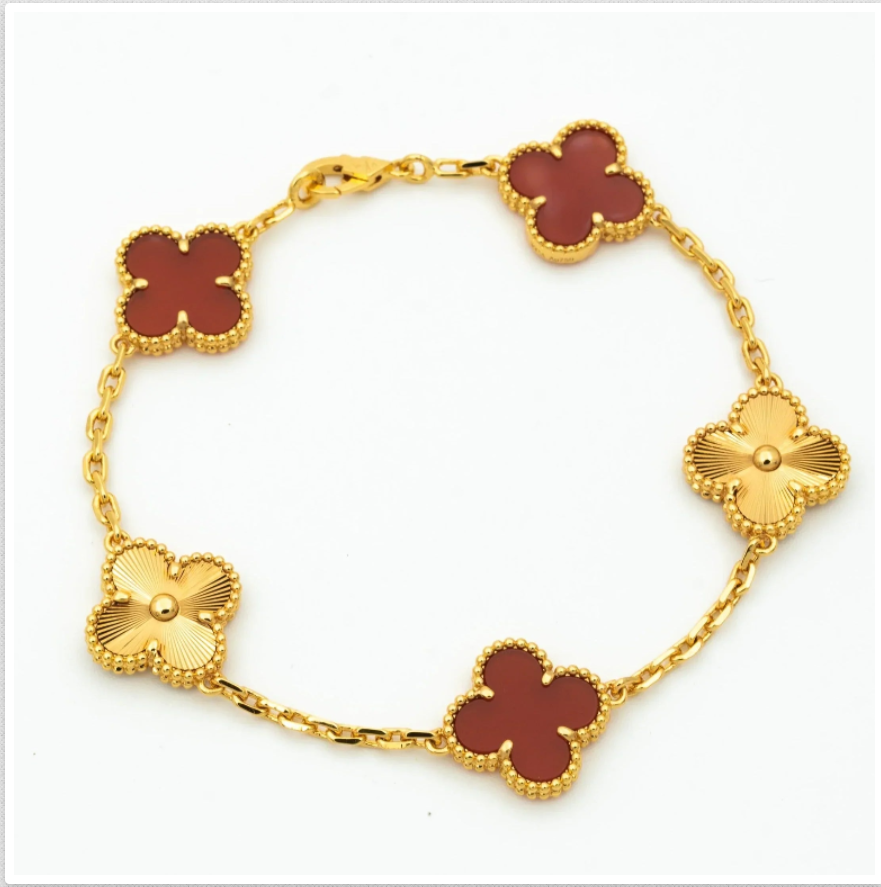 Vintage Alhambra Five Motifs Carnelian Clover Bracelet